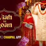 Poster of Viah Te Loan featuring a groom, bride, and cash flying around during a wedding ceremony, streaming on Chaupal App.